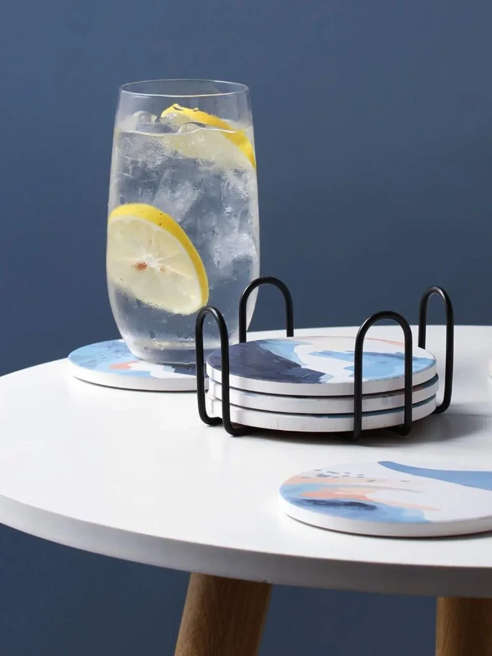 Absorbent Drink Coasters with Holder, Set of 6 Ceramic Coasters Set with Cork Ba